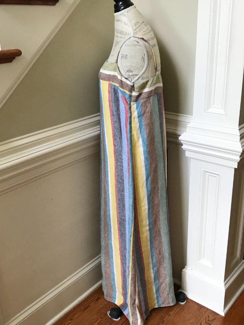 Staud Laura Linen Stripe Maxi Dress Womens Large Green Blue Sleeveless Rainbow - Picture 10 of 13